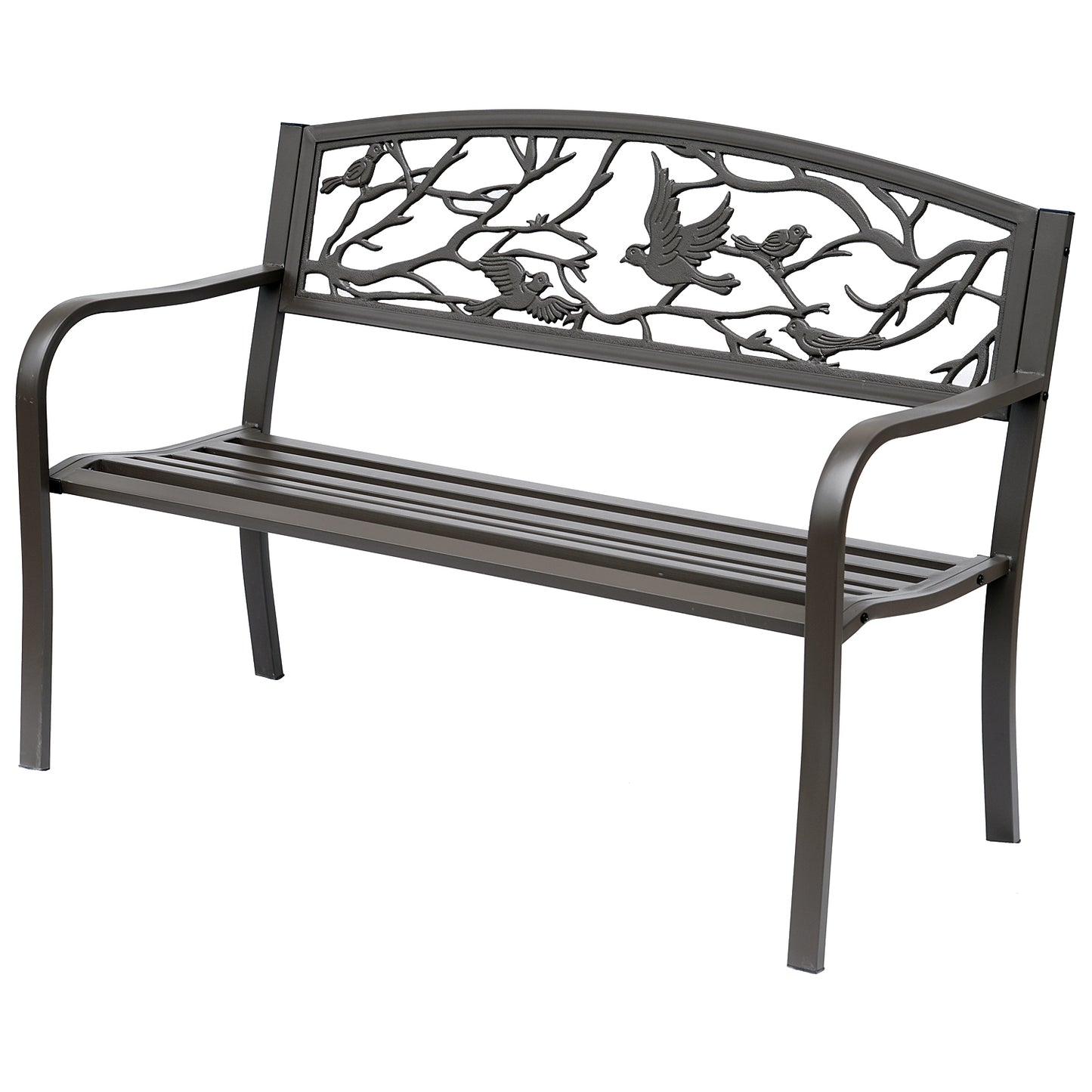 50" Garden Bench Outdoor Loveseat with Vintage Bird Pattern Cast Metal