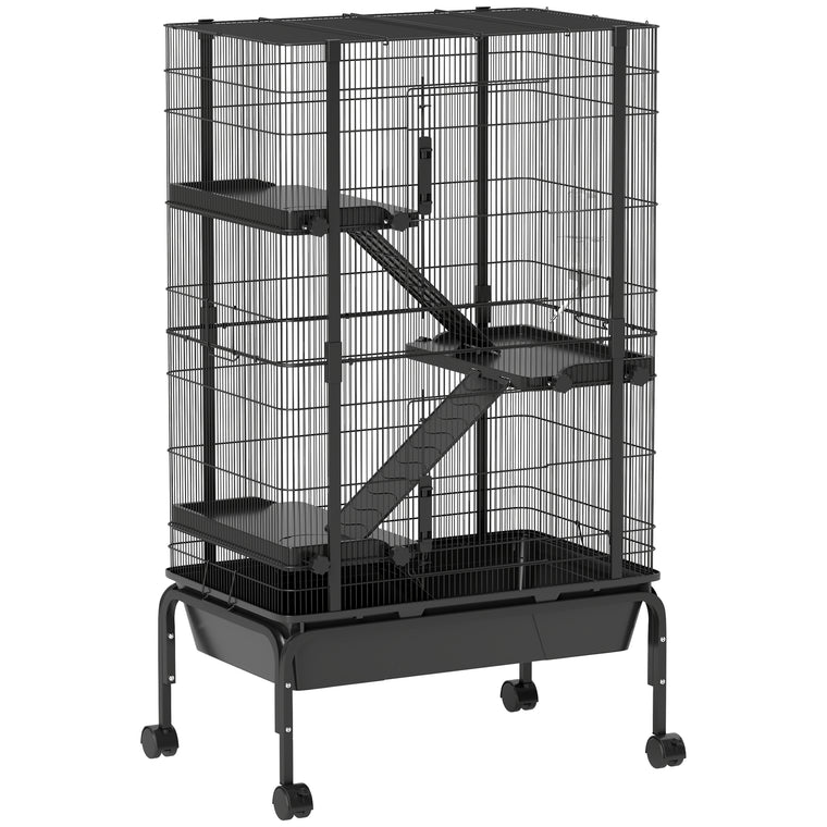 Black 47" 4-Tier Ferret & Guinea Pig Cage with Wheels