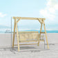 3 Seat Wooden Porch Swing with Stand, Patio Swing with Side Tables, for Garden, Poolside, Backyard, Natural Wood