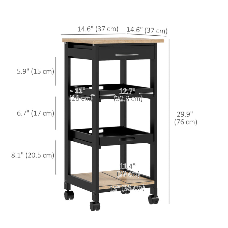 Rolling Kitchen Island Cart with Drawer - Black