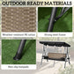 Outdoor 3-Seat Porch Swing with Canopy, Rattan Seat, Removable Cushion, Pillows and Steel Frame