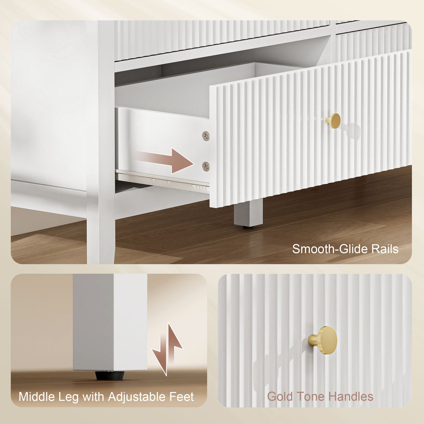Double Chest of Drawers, Modern 6 Drawer Dresser for Bedroom, Living Room, Hallway, Closet, White