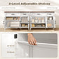 Sideboard Buffet Cabinet, 44" Farmhouse Kitchen Cabinet with 3 Chevron Doors, 2 Drawers and 2 Adjustable Shelves, White