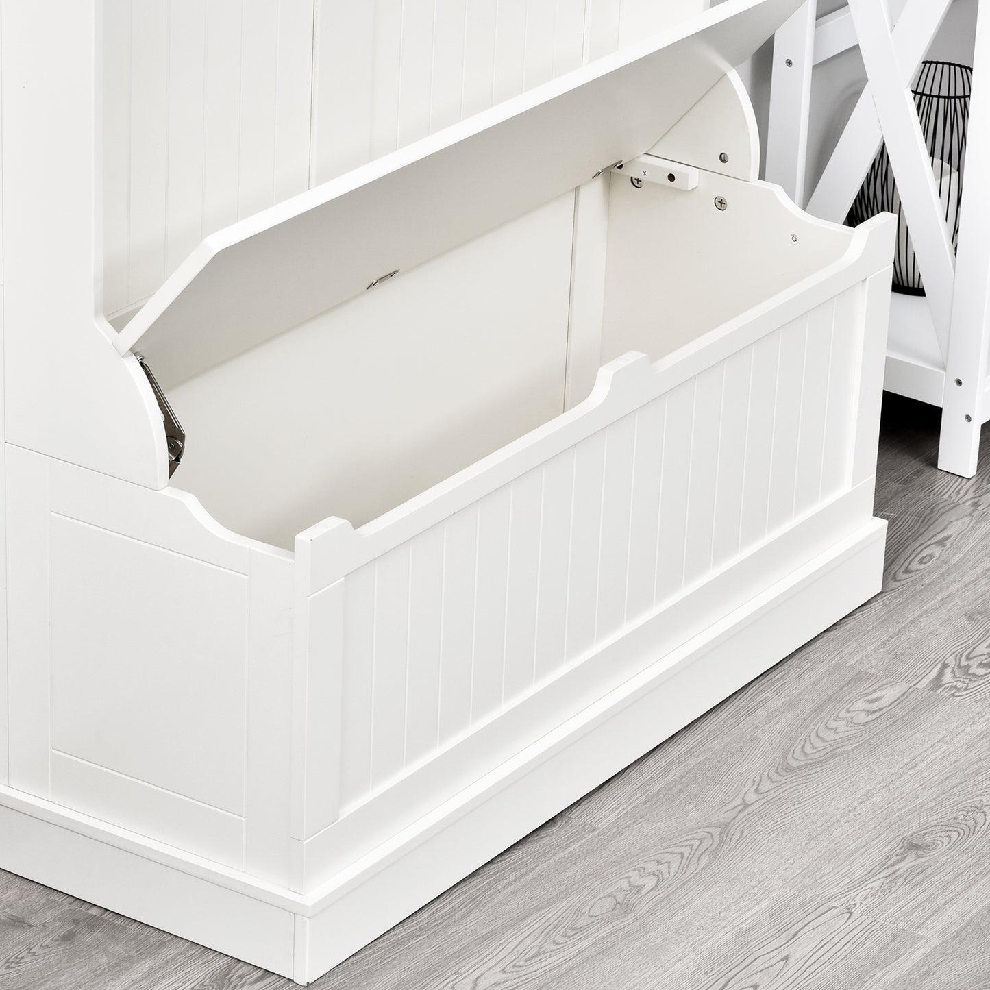 3-In-1 Hall Tree w/ Coat Rack, Shoe Storage and Bench Seat, Entryway Bench w/ 4 Hooks for Hallway, Living Room, White