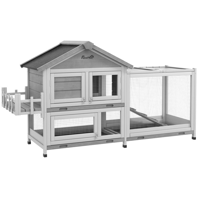65" Grey Wooden Rabbit Hutch with Openable Roof & Storage Box
