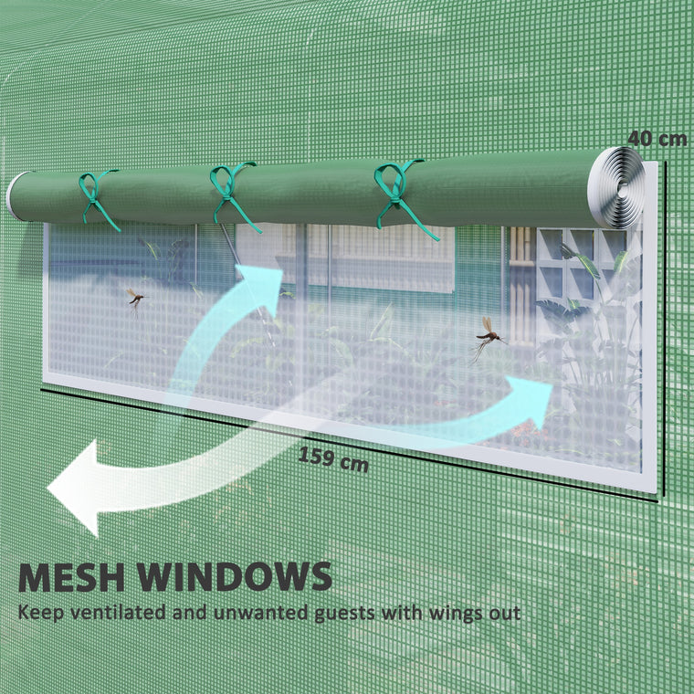 19.5' x 10' x 7.5' Green Tunnel Greenhouse with Mesh Windows
