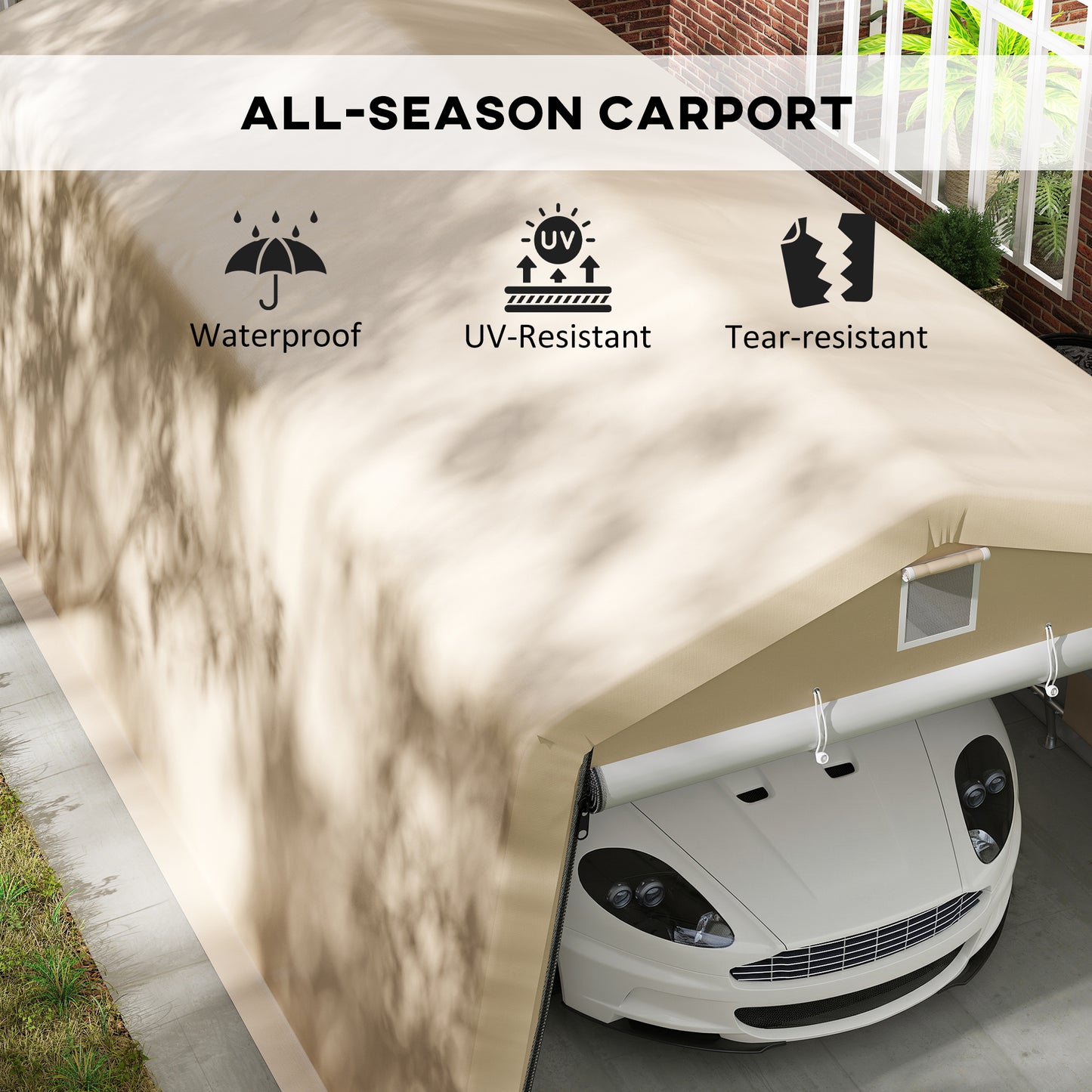 Portable Garage, Heavy Duty Carport Canopy with Ventilation Windows and Large Roll-up Door, Dark Grey