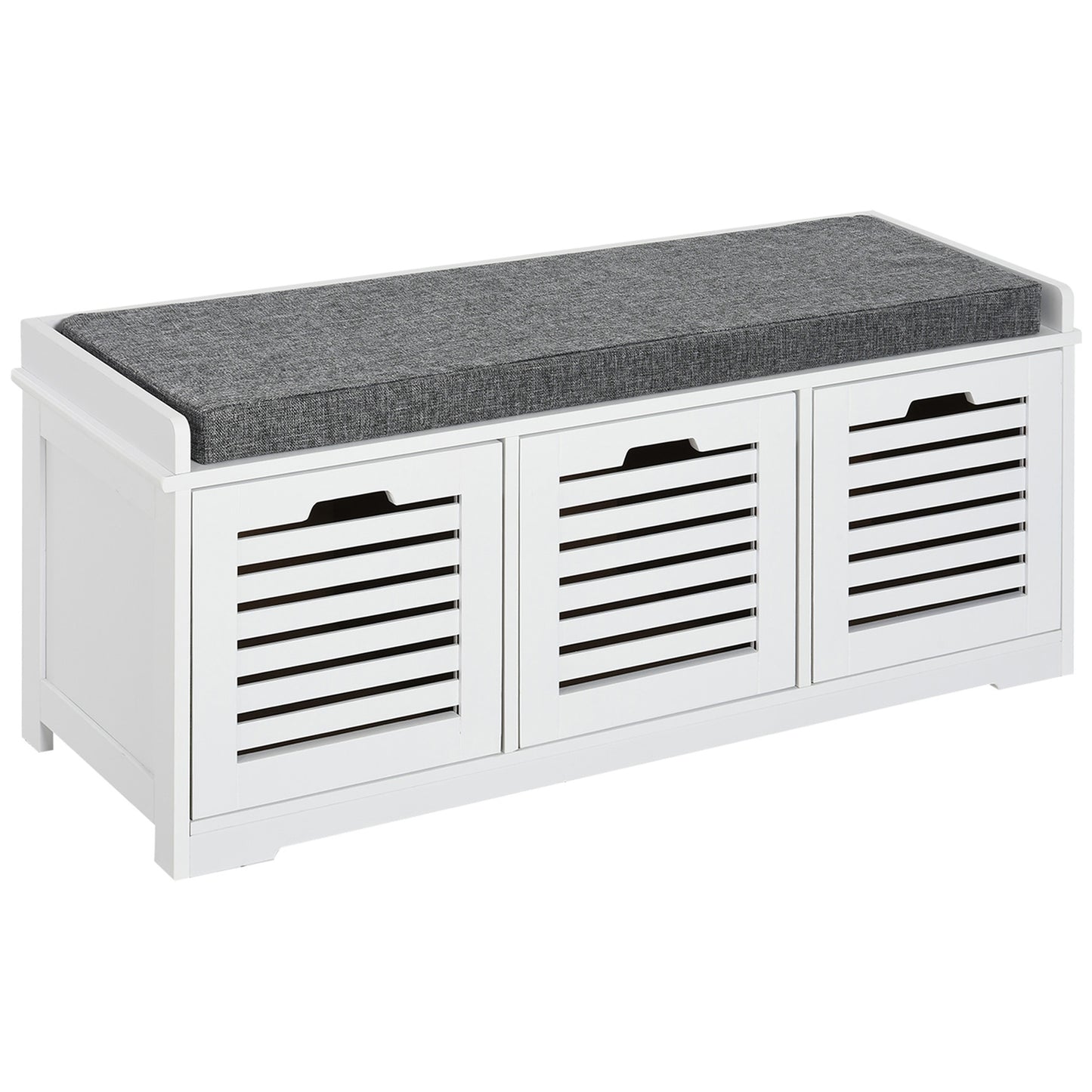 Upholstered Shoe Cabinet Storage Bench with Padded Cushion, with 3 drawer Enough Storage Space Bench Stool for Living Room Entryway Furniture, White