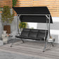 3-Seat Outdoor Swing Chair Steel Swing Bench with Adjustable Canopy & Coffee Tables & Cushion for Patio Garden, Black