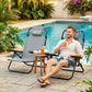 Set of 2 Beach Chair 5-Position Adjustable Folding Camping Chair with Headrest Armrests Light Grey