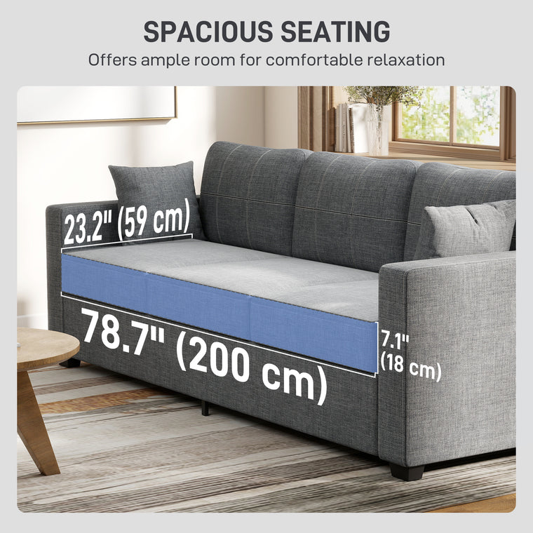 3-Seater Sofa with Deep Spring Cushions - Dark Grey