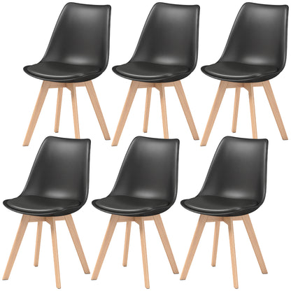 Wood Dining Chairs Set of 6 with PU Leather Seat - Black
