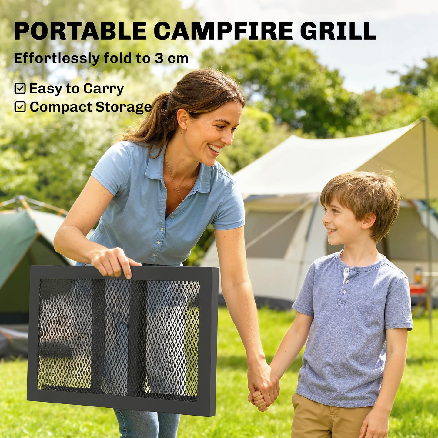Folding Campfire Grill, 36" x 18" Heavy Duty Carbon Steel Grill Grate with Folding Legs, Black