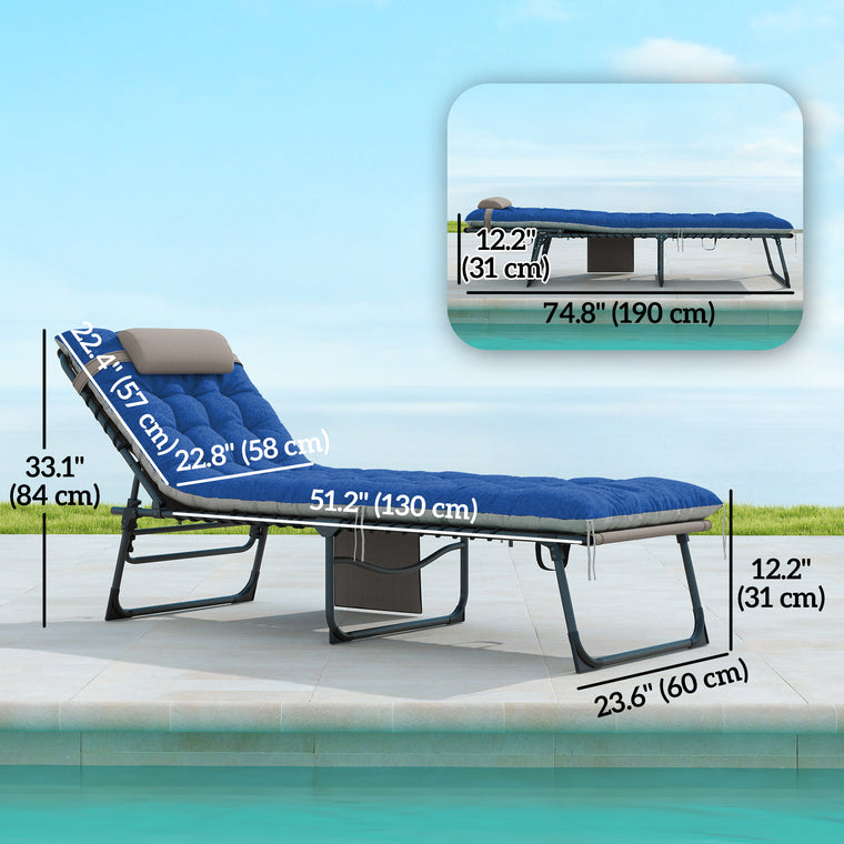 2-Piece Folding Chaise Lounge with Cushion & Side Pocket