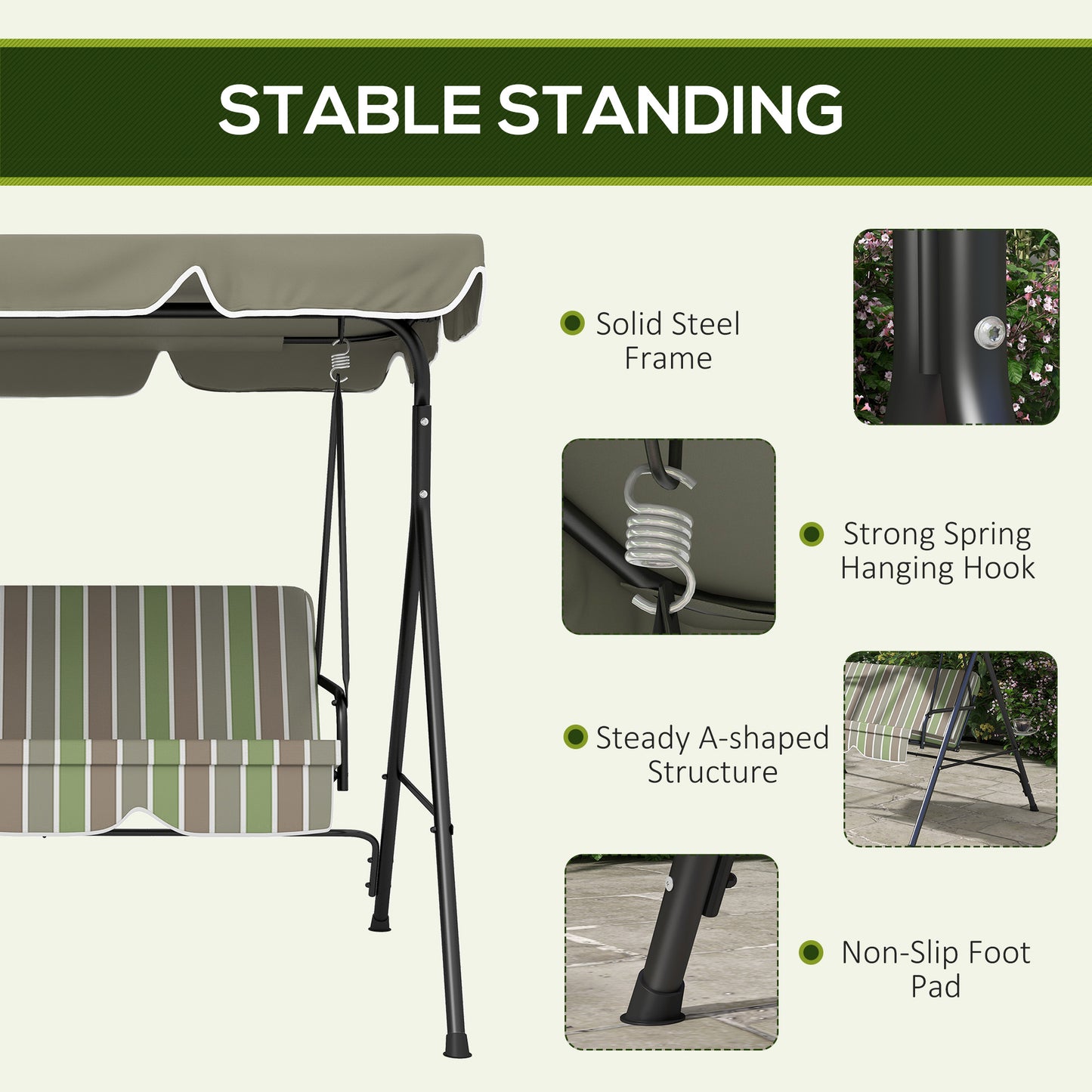 3-Seater Outdoor Porch Swing with Adjustable Canopy, Patio Swing Chair for Garden, Poolside, Backyard, Red