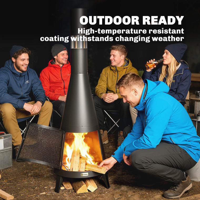 Wood-Burning Fire Pit with Chimney and Poker