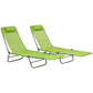 Set of 2 Folding Chaise Lounge Chairs, Outdoor Poolside Sun Tanning Chairs w/ Pillow, Reclining Backrest, Dark Blue