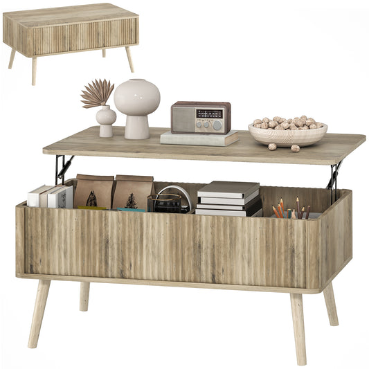 Lift Top Coffee Table with Storage and Pine Legs - Oak