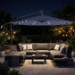 9.7ft Solar LED Cantilever Patio Umbrella with 32 LED Lights, Cross Base, Crank Handle, for Poolside, Deck, Dark Blue