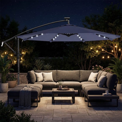 9.7ft Dark Blue Solar LED Cantilever Umbrella with Crank