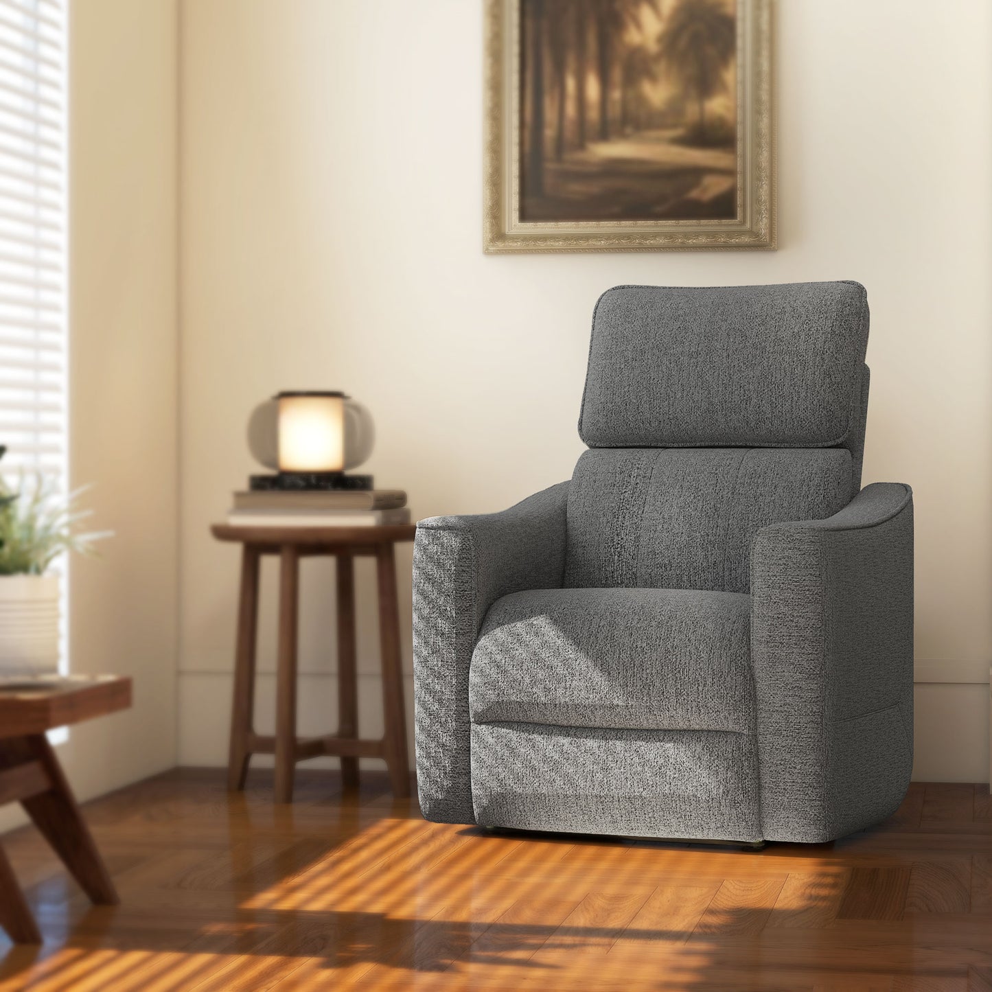 Power Recliner Chair, Chenille Upholstered Recliner Chair with USB Ports, Footrest, Dark Grey