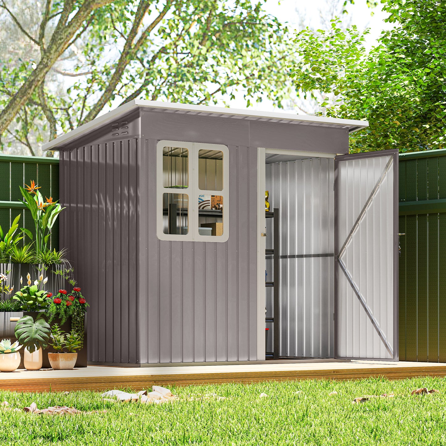 7' x 4' Galvanized Steel Garden Shed with Window