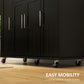 Modern Rolling Kitchen Island Cart with Drawers, Natural Wood Top, Towel Rack, Door Storage Cabinet, Black