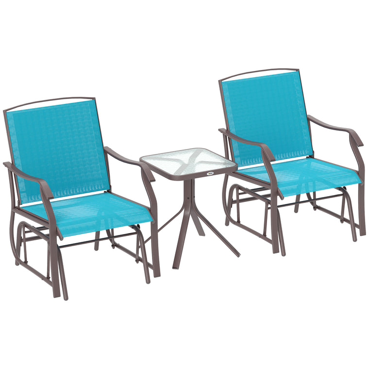 3-Piece Patio Glider Set with Mesh Seat & Glass Table