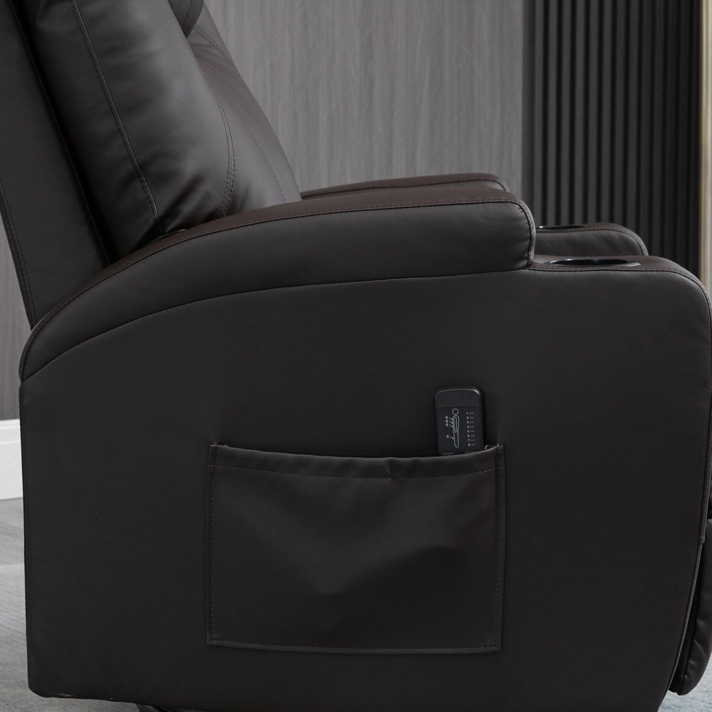 Massage Recliner Chair, Swivel Nursery Rocker Chair, Manual Reclining Sofa with 8 Vibration Points, PU Leather, Cup Holders, Side Pockets, for Living Room, Brown