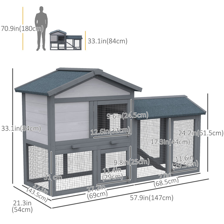 Dark Grey Wood Rabbit Hutch with Asphalt Roof & Ramp