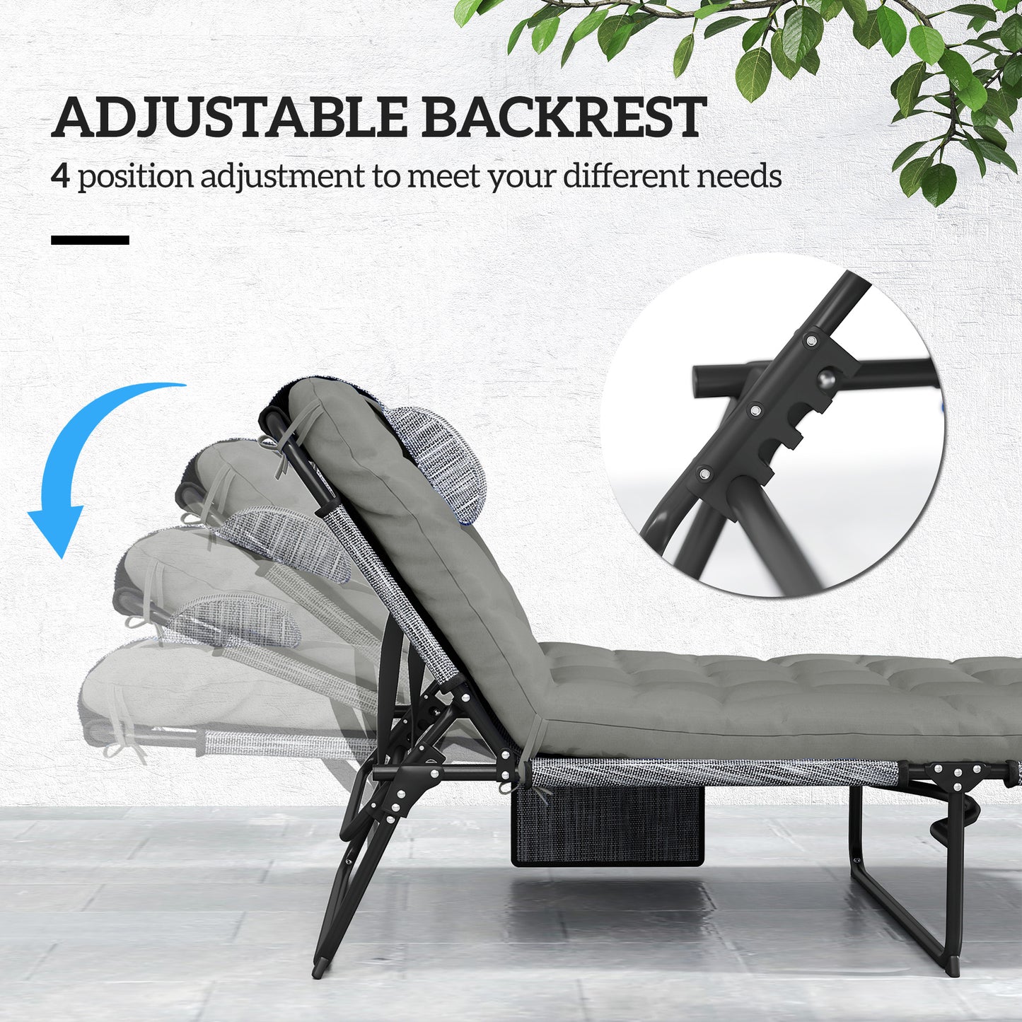 2-Piece Folding Lounge Chairs with Adjustable Backrest, Tanning Chair with Cushion, Side Pocket, Headrest, Beige