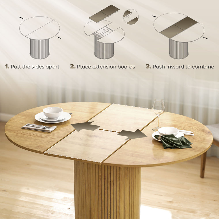 Extendable Farmhouse Dining Table Seats 6-8 - Natural Wood