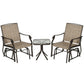 3 Piece Patio Glider Set Outdoor Gliders with Breathable Mesh Seat, Glass Top Table for Garden, Yard, Blue