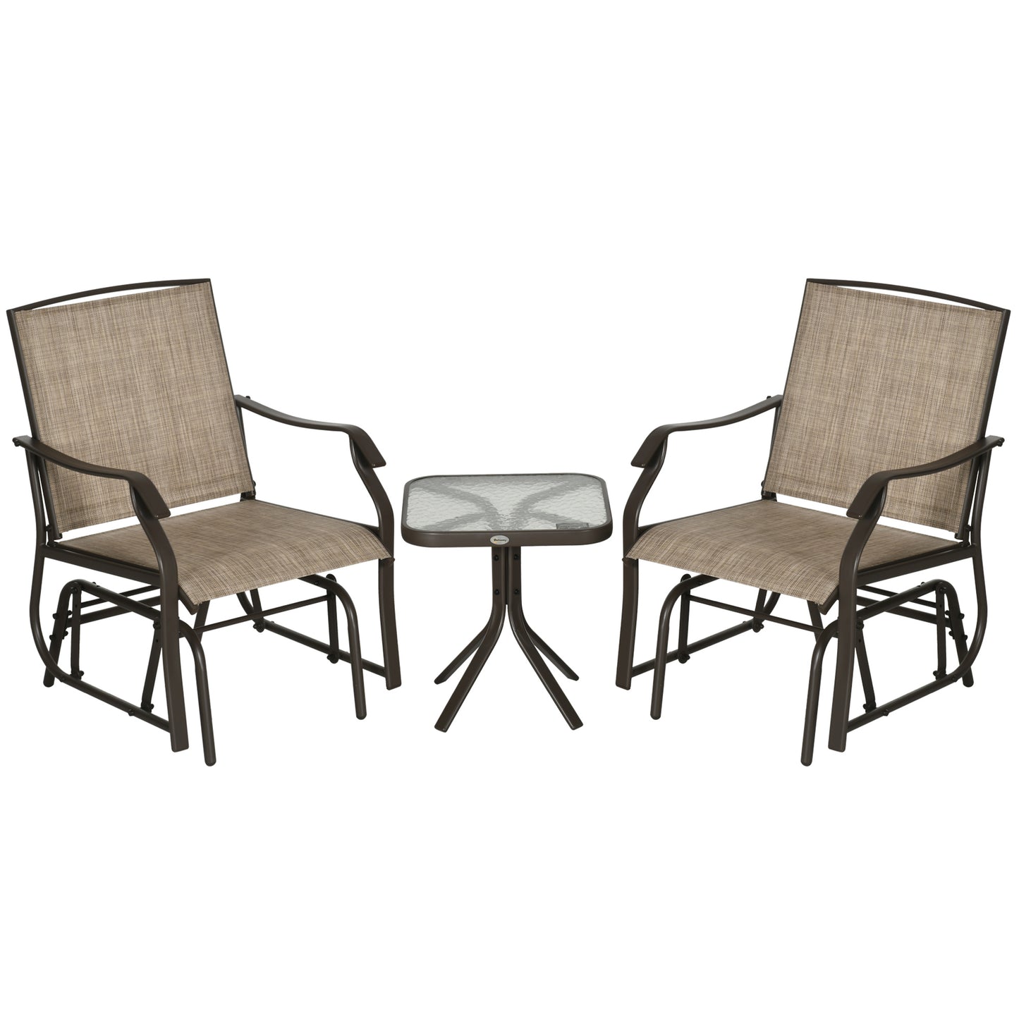 3 Piece Patio Glider Set Outdoor Gliders with Breathable Mesh Seat, Glass Top Table for Garden, Yard, Blue
