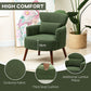 Modern Accent Chair, Upholstered Armchair with Solid Wood Legs and Lumbar Pillow for Living Room, Green