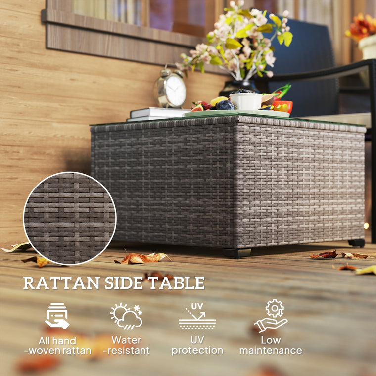 24.4" PE Rattan Coffee Table with Tempered Glass Top