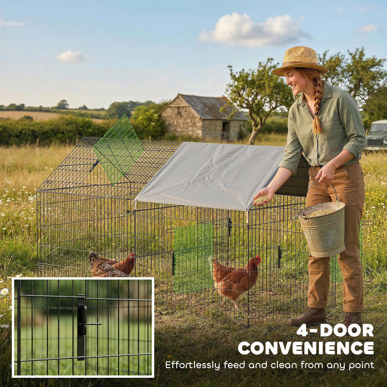 Large Metal Chicken Coop with Water-Resistant Cover & 4 Doors