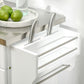 Kitchen Island with Stainless Steel Top, Rolling Kitchen Cart on Wheels with Storage Drawer, Cabinet, Towel Rack and Spice Rack (White)