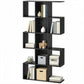 5-Tier Bookshelf, S Shaped Geometric Bookcase with 15 Compartments, Black Wood Grain
