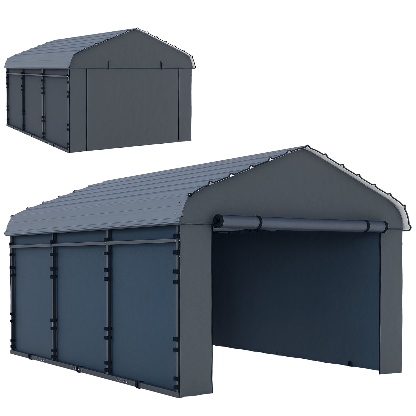 Metal Carport, Heavy Duty Garage Car Shelter with Galvanized Metal Roof and Removable Sidewalls, Light Grey