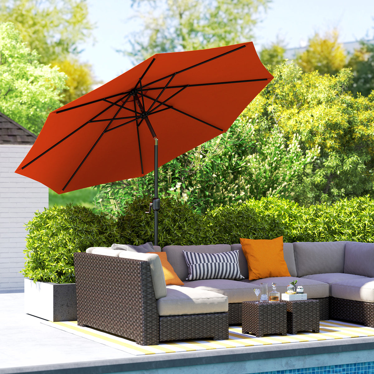 10' x 8' Round Market Umbrella, Patio Umbrella with Crank Handle and T – Forward Furniture