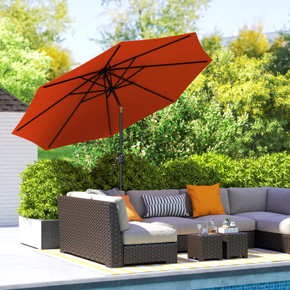 10' x 8' Orange Round Market Umbrella with Crank & Tilt
