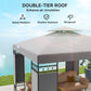 10' x 10' Canopy Gazebo, Double Roof Patio Gazebo with Screen Panels and Metal Frame for Deck, Backyard, Light Grey
