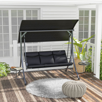 Black Steel Swing Bench with Adjustable Canopy and Table