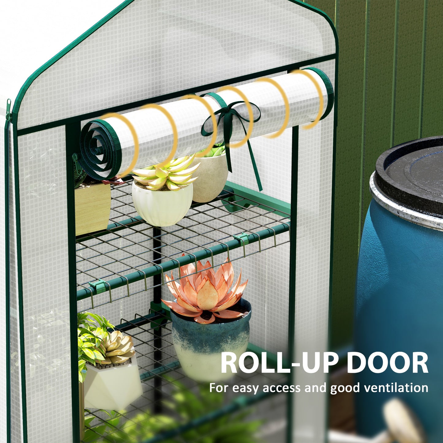 Mini Greenhouse with Screen Roof, Portable Small Greenhouse with Roll-Up Zipper Door