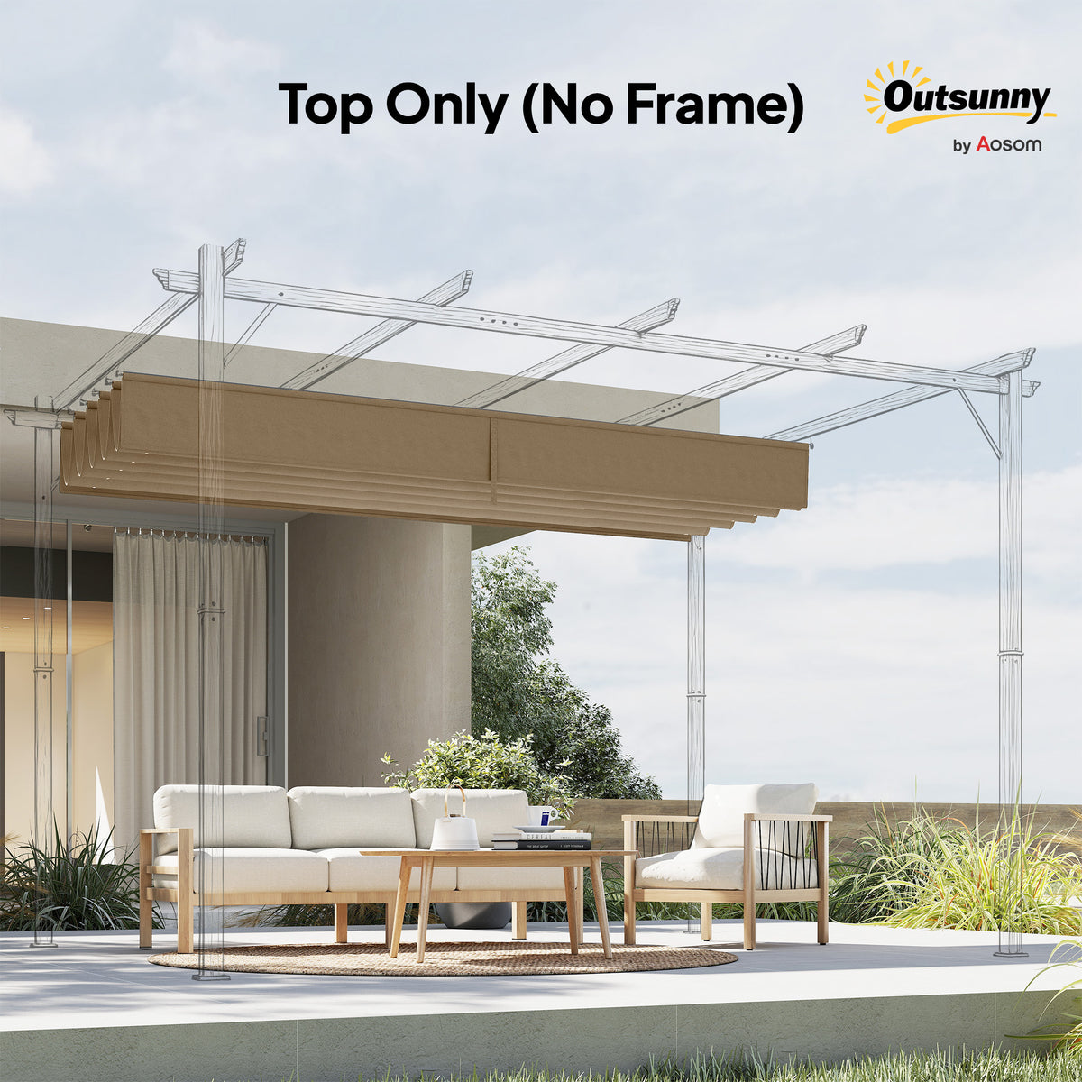 8.2' x 8.4' Tan Retractable Pergola Canopy Replacement