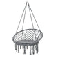 Patio Hammock Chair, Hanging Rope Hammock Swing for Indoor & Outdoor Use with Backrest, Cotton-Polyester Blend, Fringe Tassels, Dark Grey
