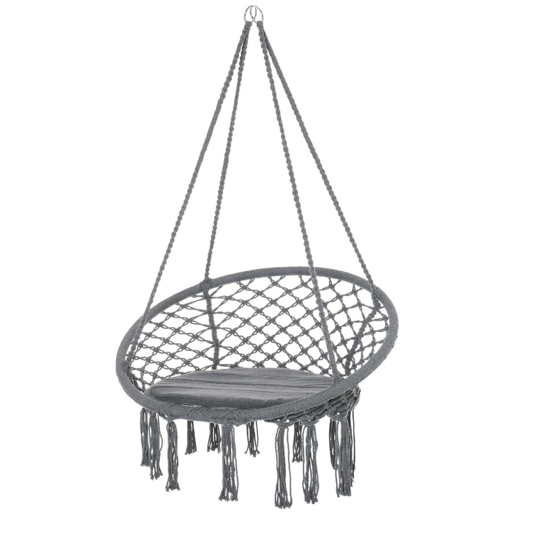Dark Grey Hanging Rope Hammock Chair with Backrest