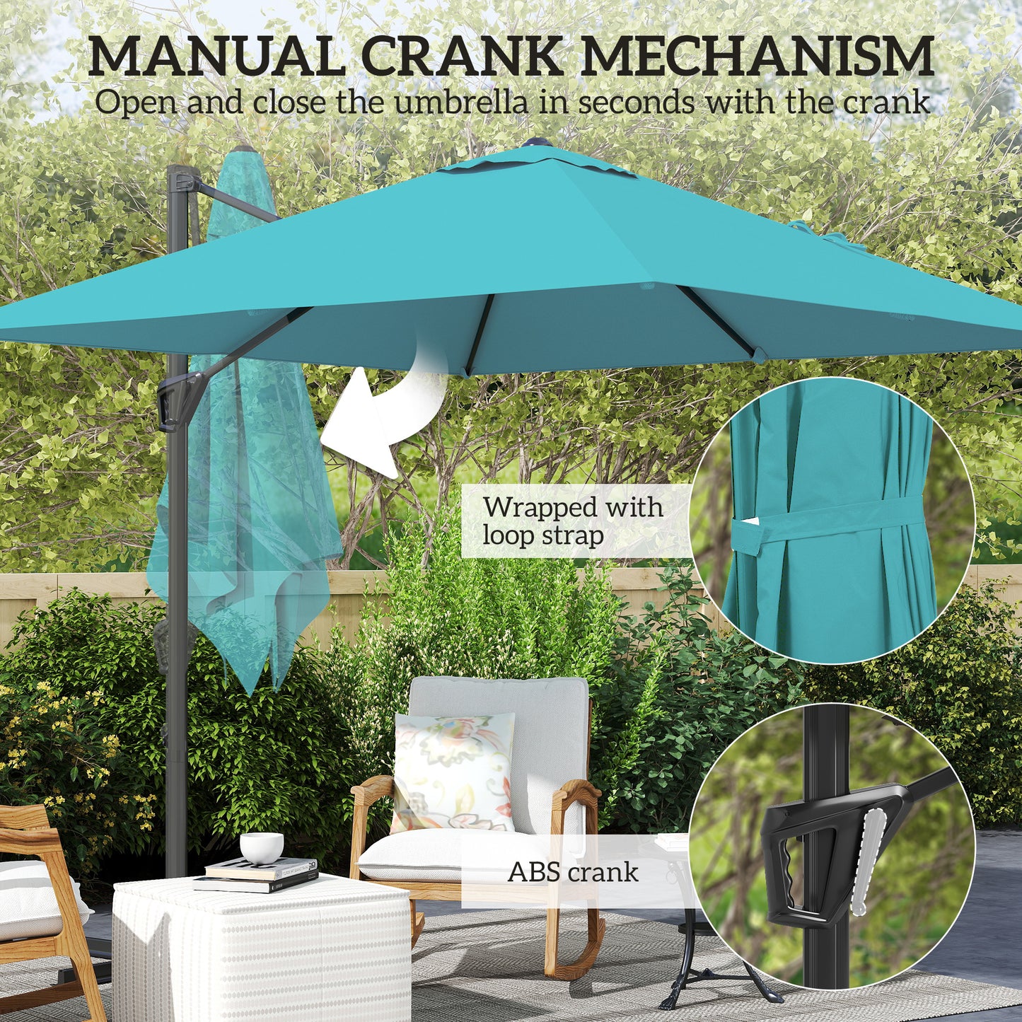 8' x 8' Blue Offset Cantilever Umbrella with Cross Base