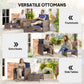 5 Piece Patio Furniture Set, Wicker Patio Chairs with Ottomans, 2-Tier Glass Coffee Table and Cushions, Brown/Dark Blue